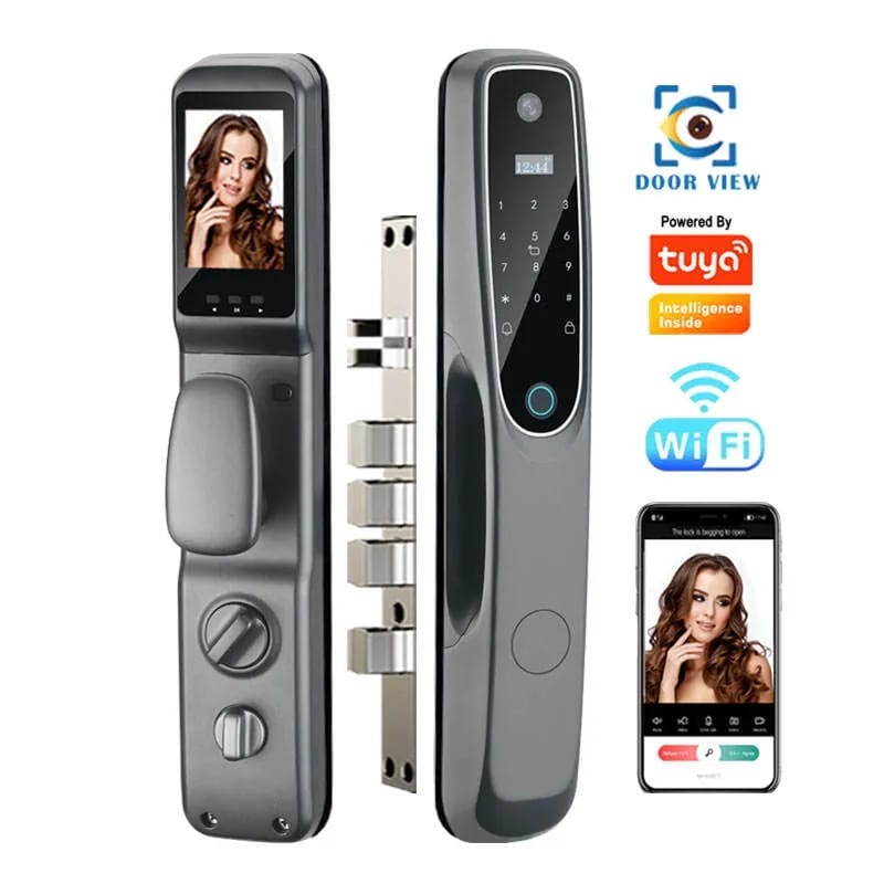 Smart Tuya APP Unlock and Fingerprint +Card Door Camera Lock